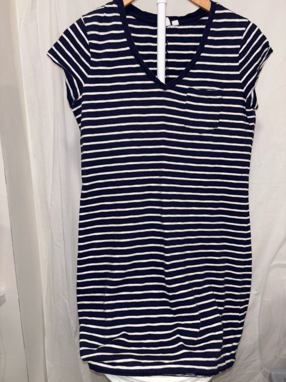GAP Navy and White Striped V-Neck Mini Dress